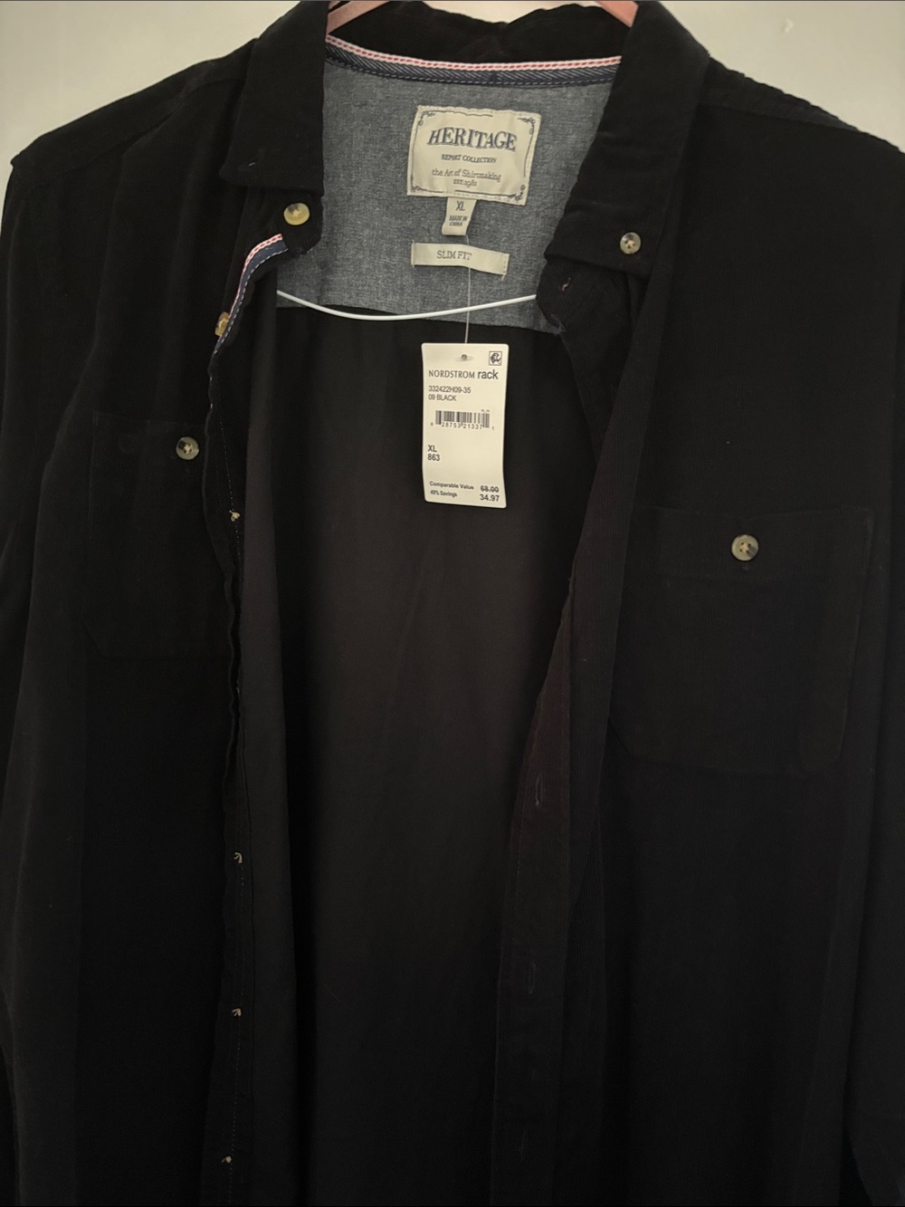 Heritage Black Men’s Slim Fit Corduroy Shirt Jacket